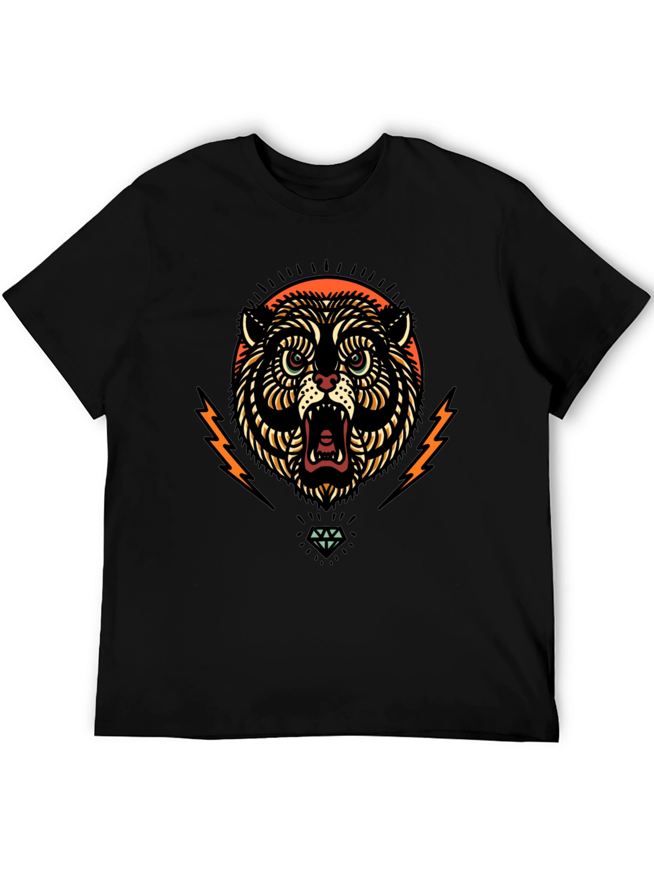 Black Graphic Tee - Tiger Lightning Diamond Design