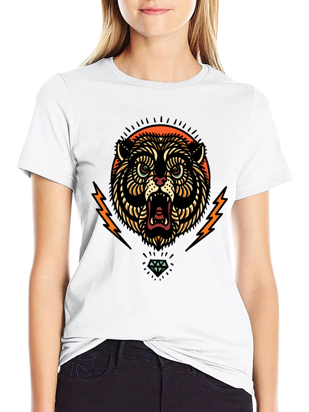 Black Graphic Tee - Tiger Lightning Diamond Design