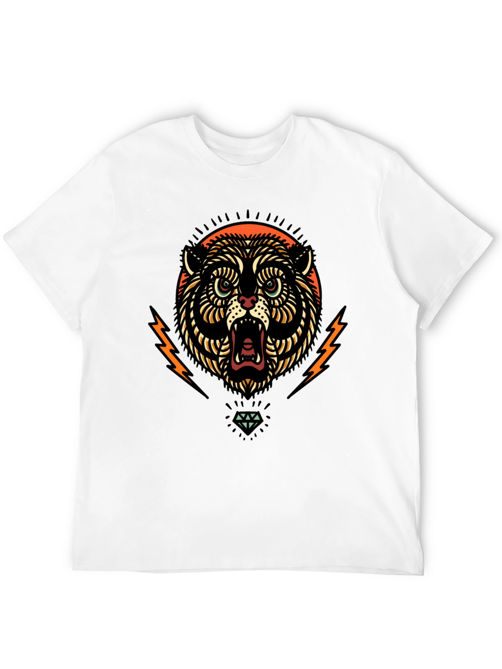 Black Graphic Tee - Tiger Lightning Diamond Design
