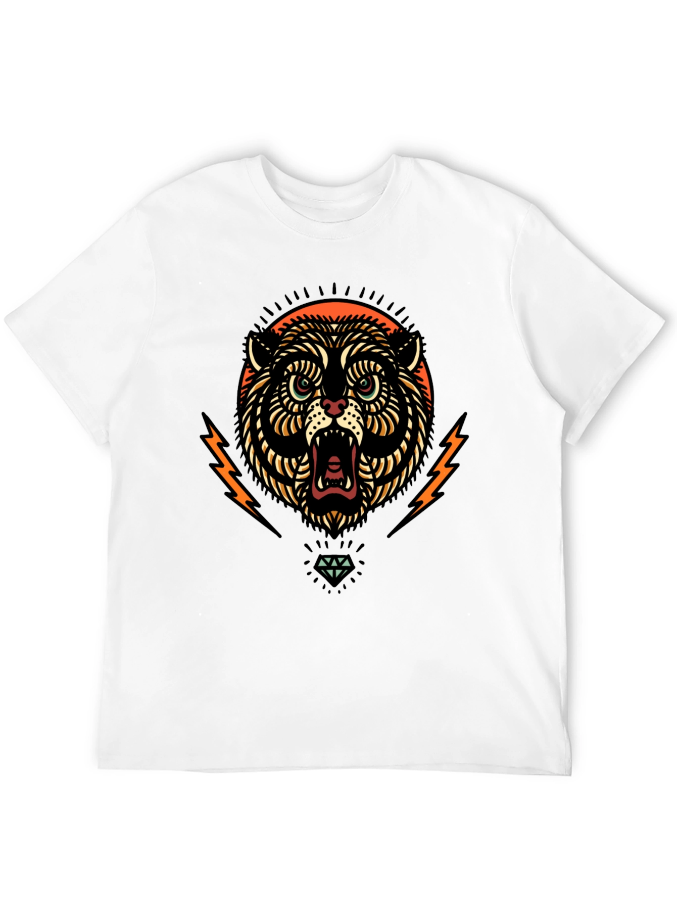 Black Graphic Tee - Tiger Lightning Diamond Design