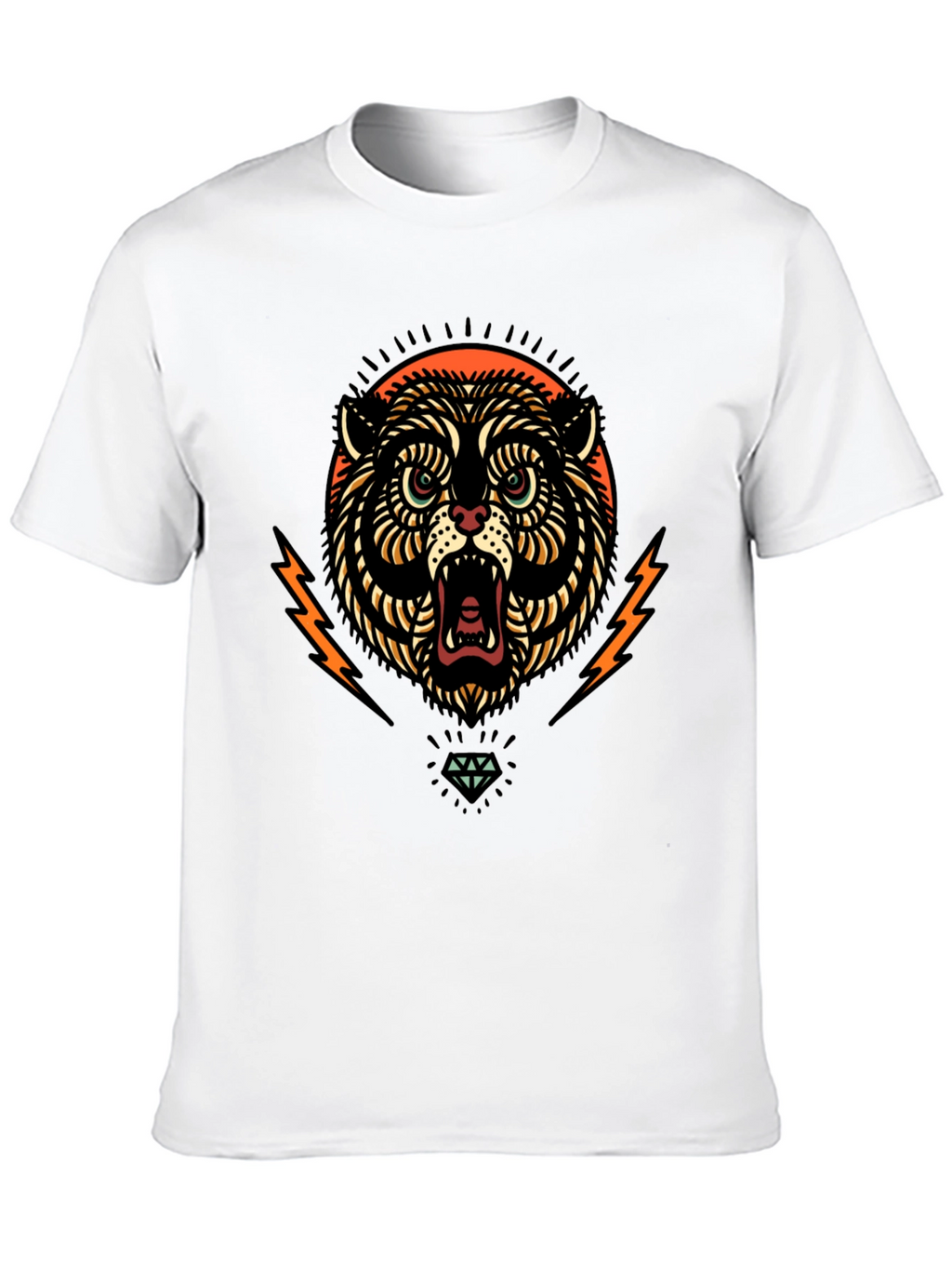 Black Graphic Tee - Tiger Lightning Diamond Design