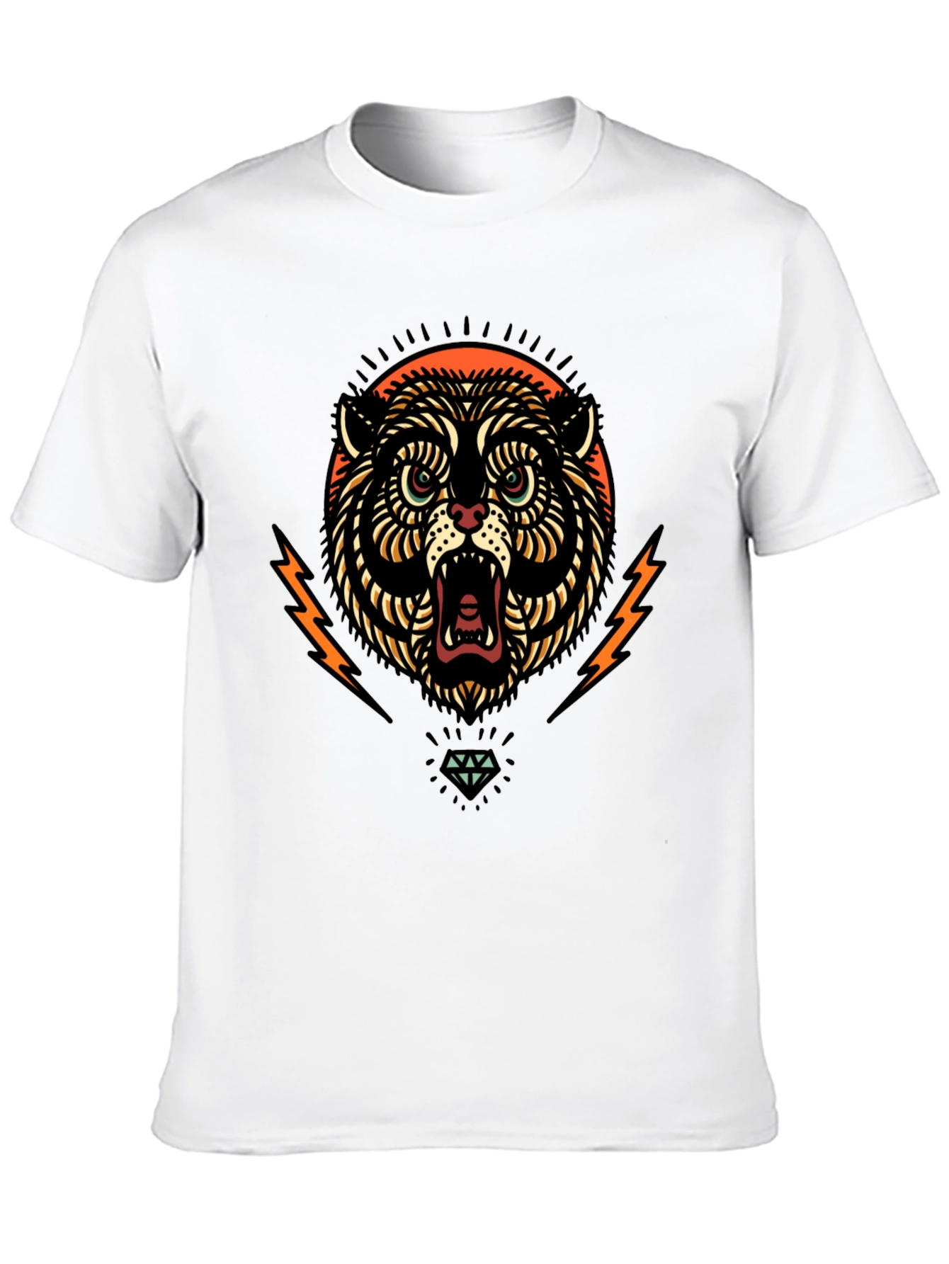 Black Graphic Tee - Tiger Lightning Diamond Design