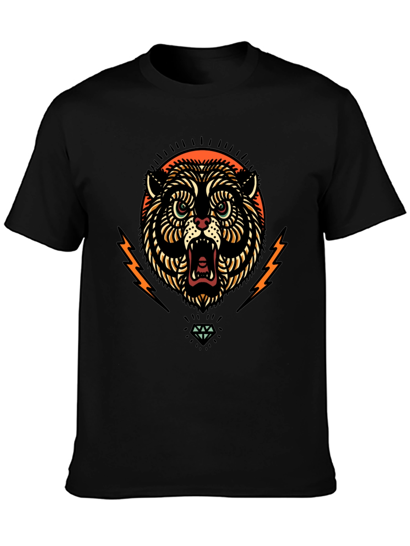 Black Graphic Tee - Tiger Lightning Diamond Design