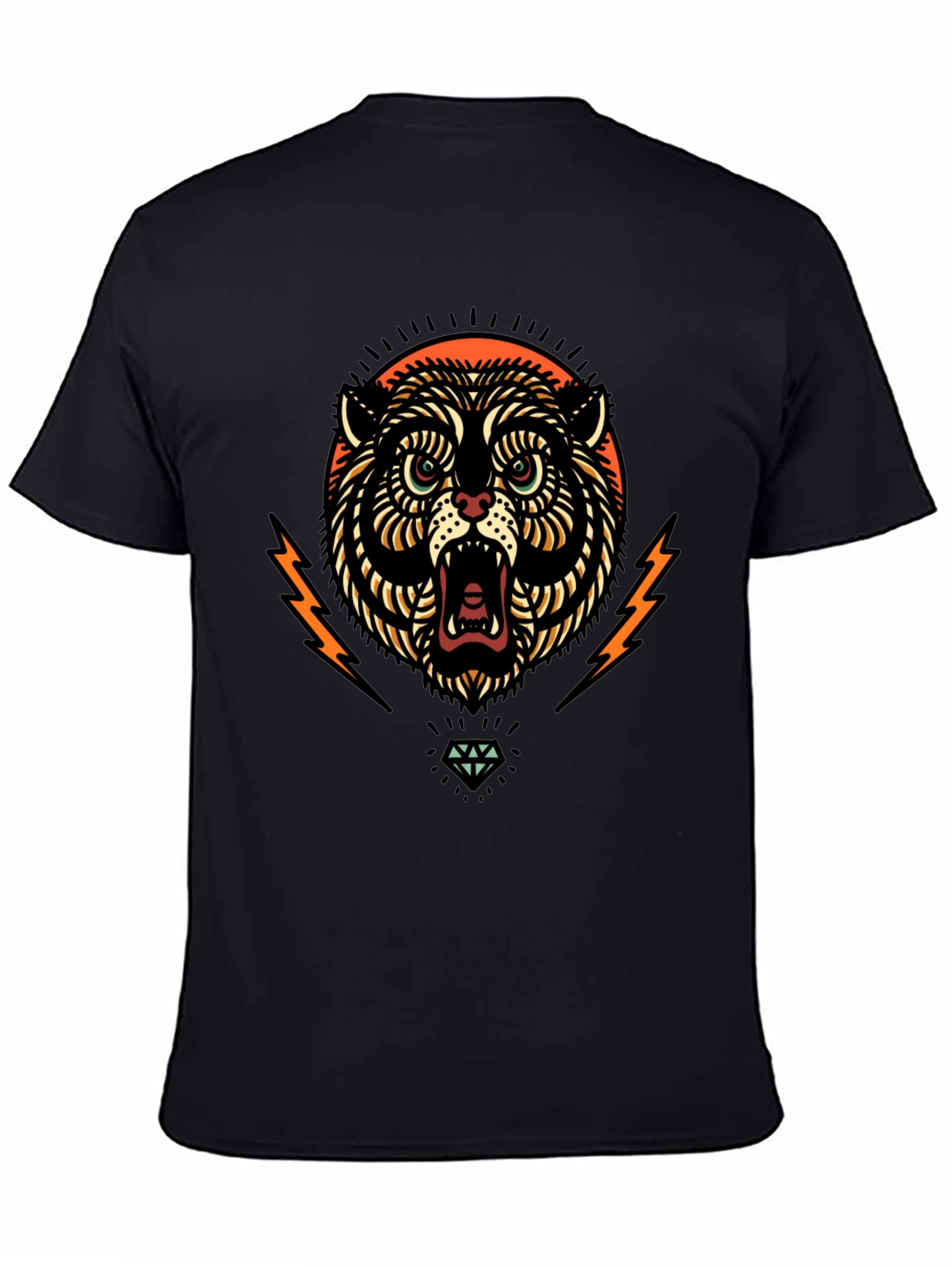 Black Graphic Tee - Tiger Lightning Diamond Design