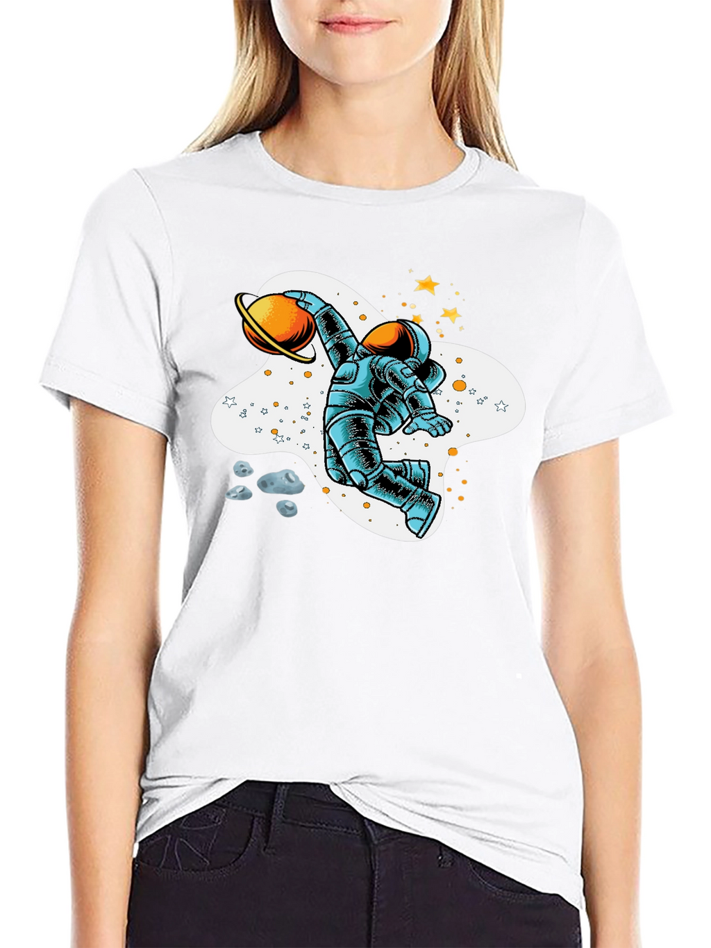 Astronaut Planet Basketball Graphic T-Shirt