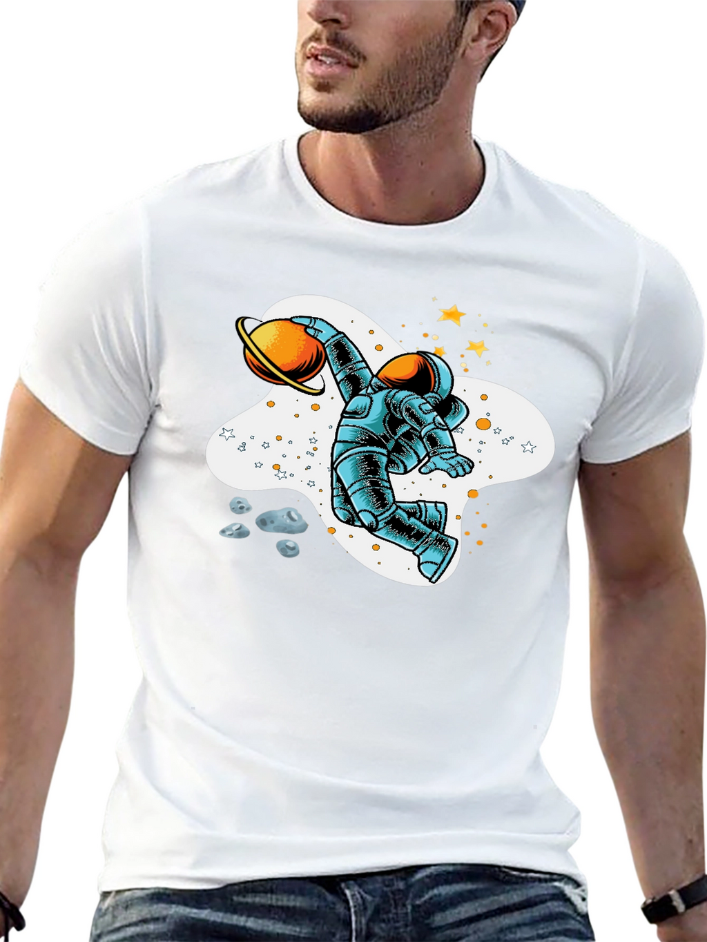 Astronaut Planet Basketball Graphic T-Shirt