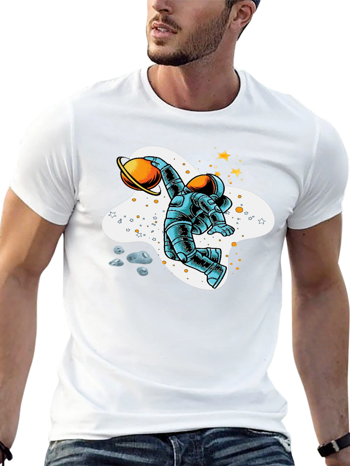 Astronaut Planet Basketball Graphic T-Shirt