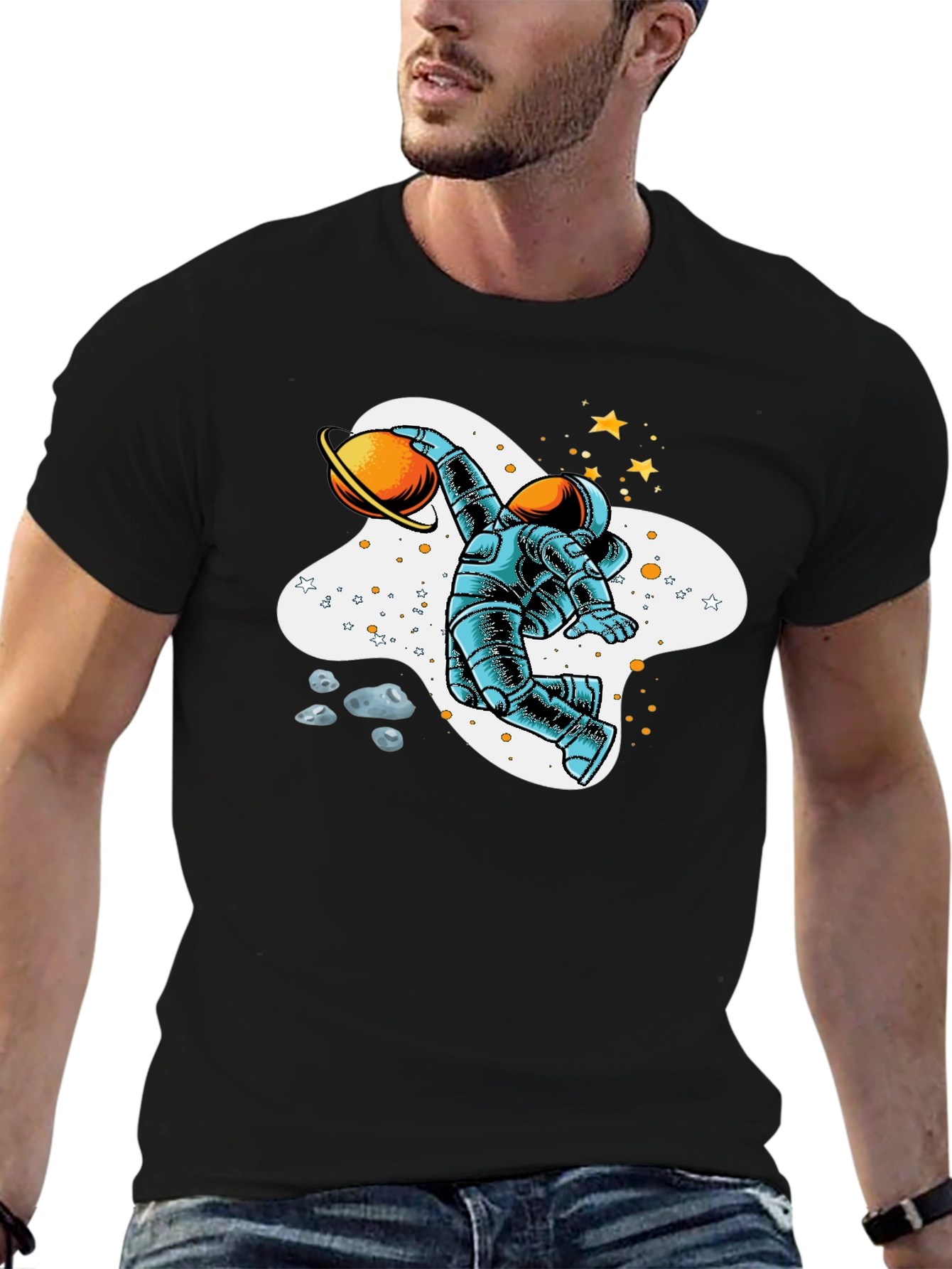 Astronaut Planet Basketball Graphic T-Shirt