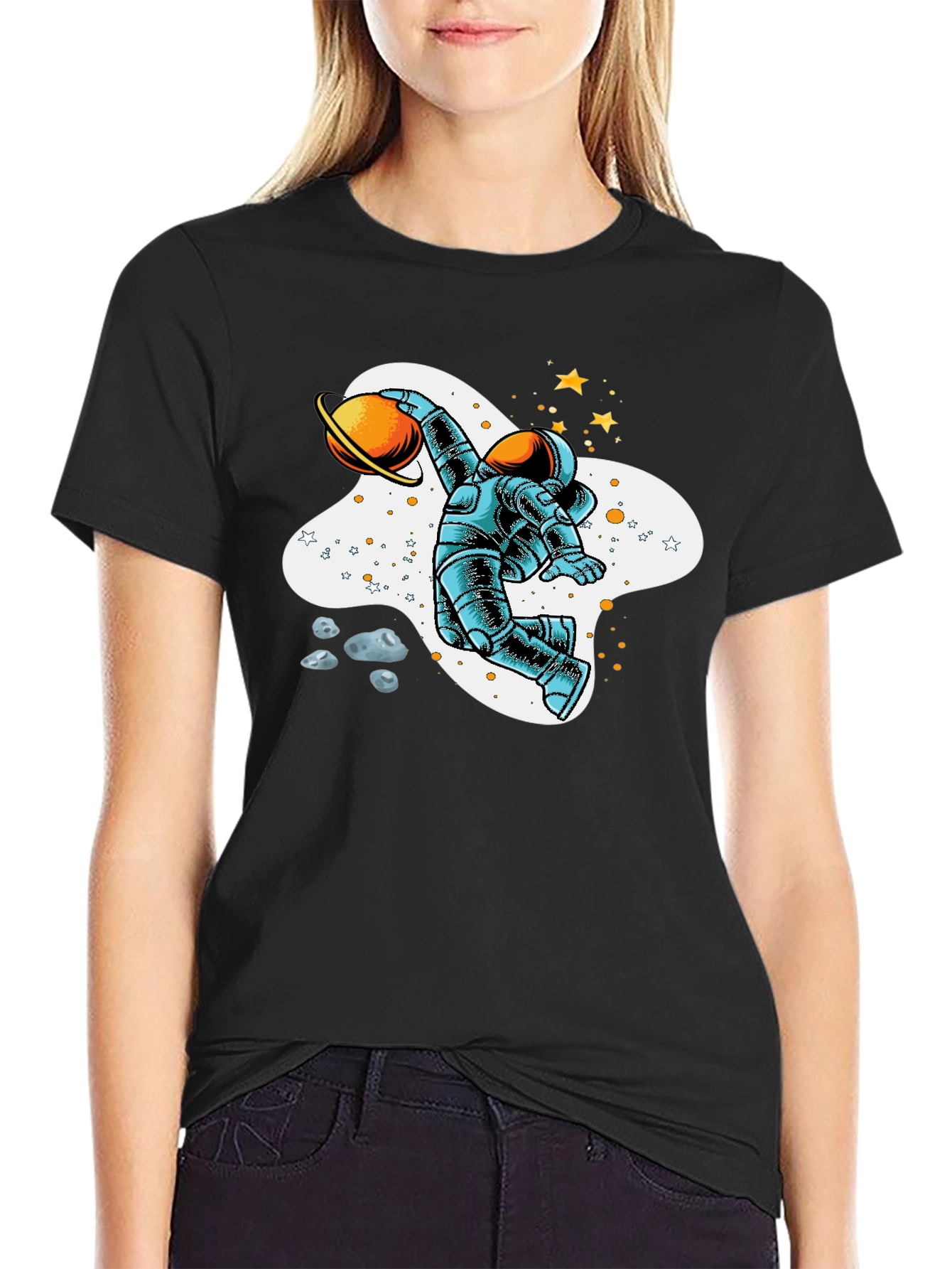 Astronaut Planet Basketball Graphic T-Shirt