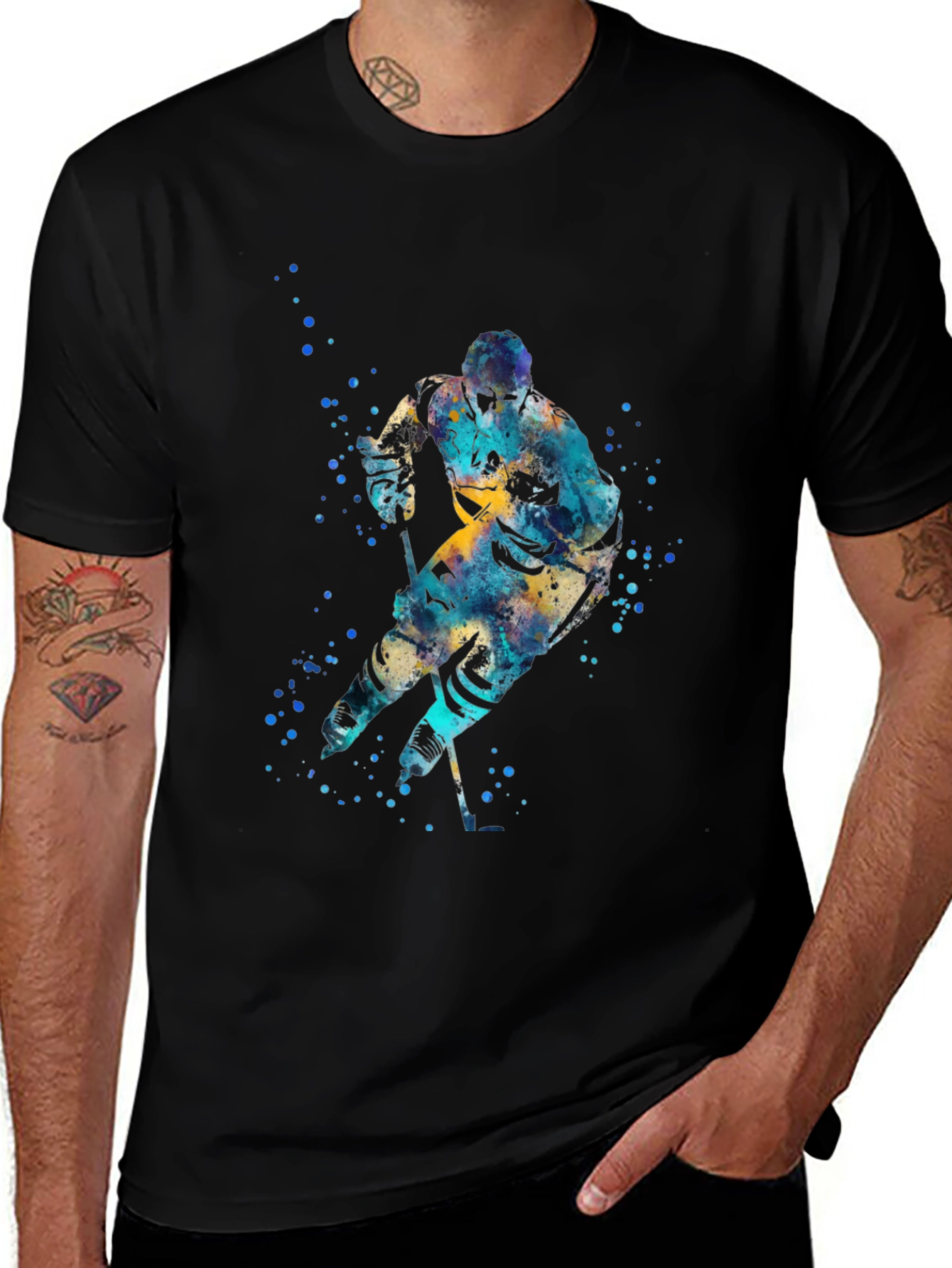 Hockey Player Watercolor T-Shirt - Artistic Graphic Tee