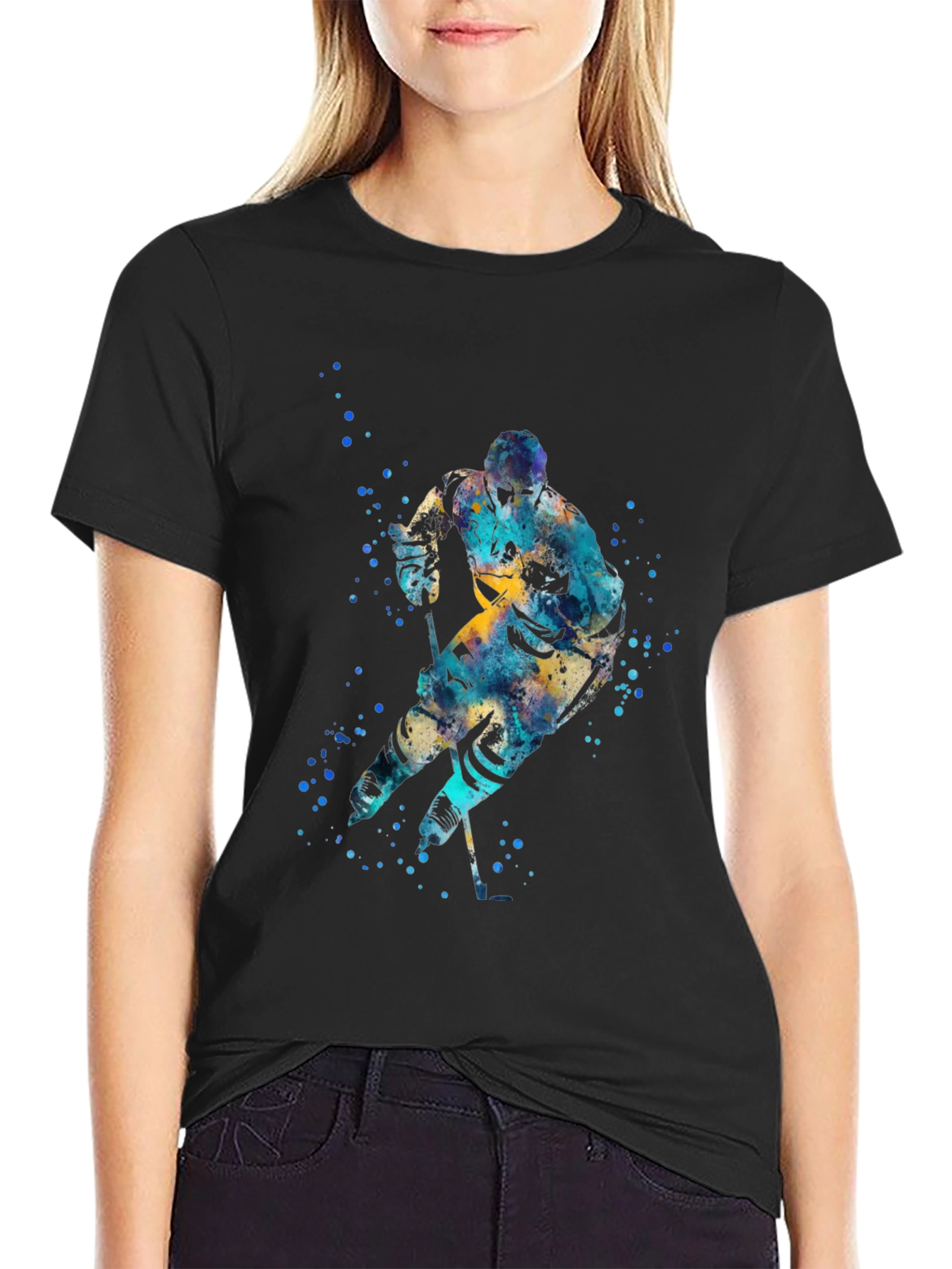Hockey Player Watercolor T-Shirt - Artistic Graphic Tee