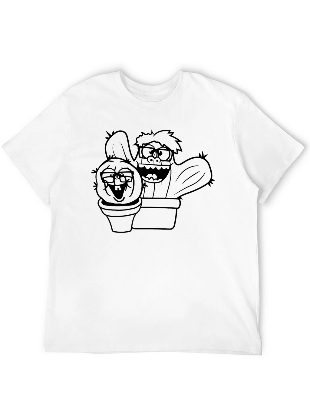 Cartoon Cactus Graphic Tee - Black