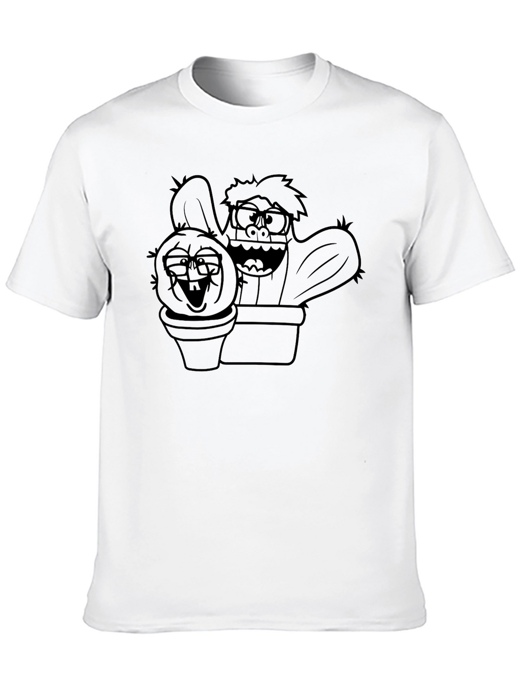 Cartoon Cactus Graphic Tee - Black