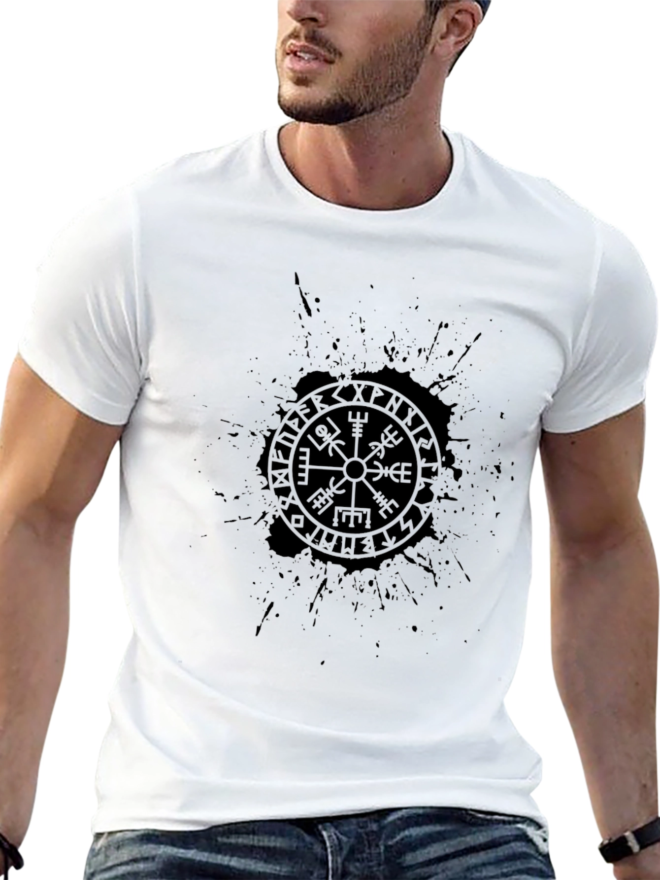 Black Viking Compass Graphic T-Shirt