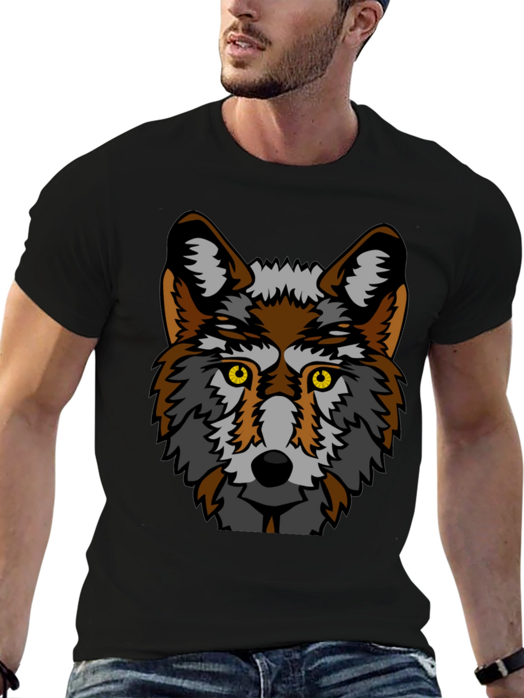 Black Wolf Graphic Tee - Bold Animal Print