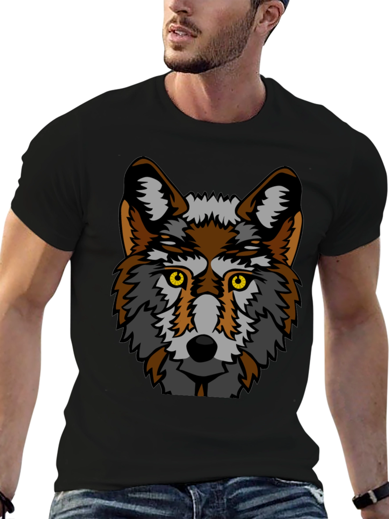 Black Wolf Graphic Tee - Bold Animal Print