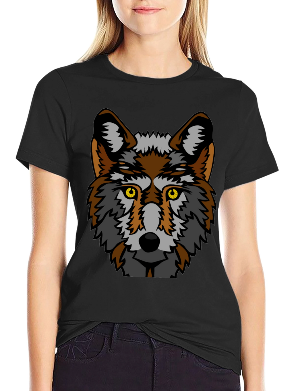 Black Wolf Graphic Tee - Bold Animal Print