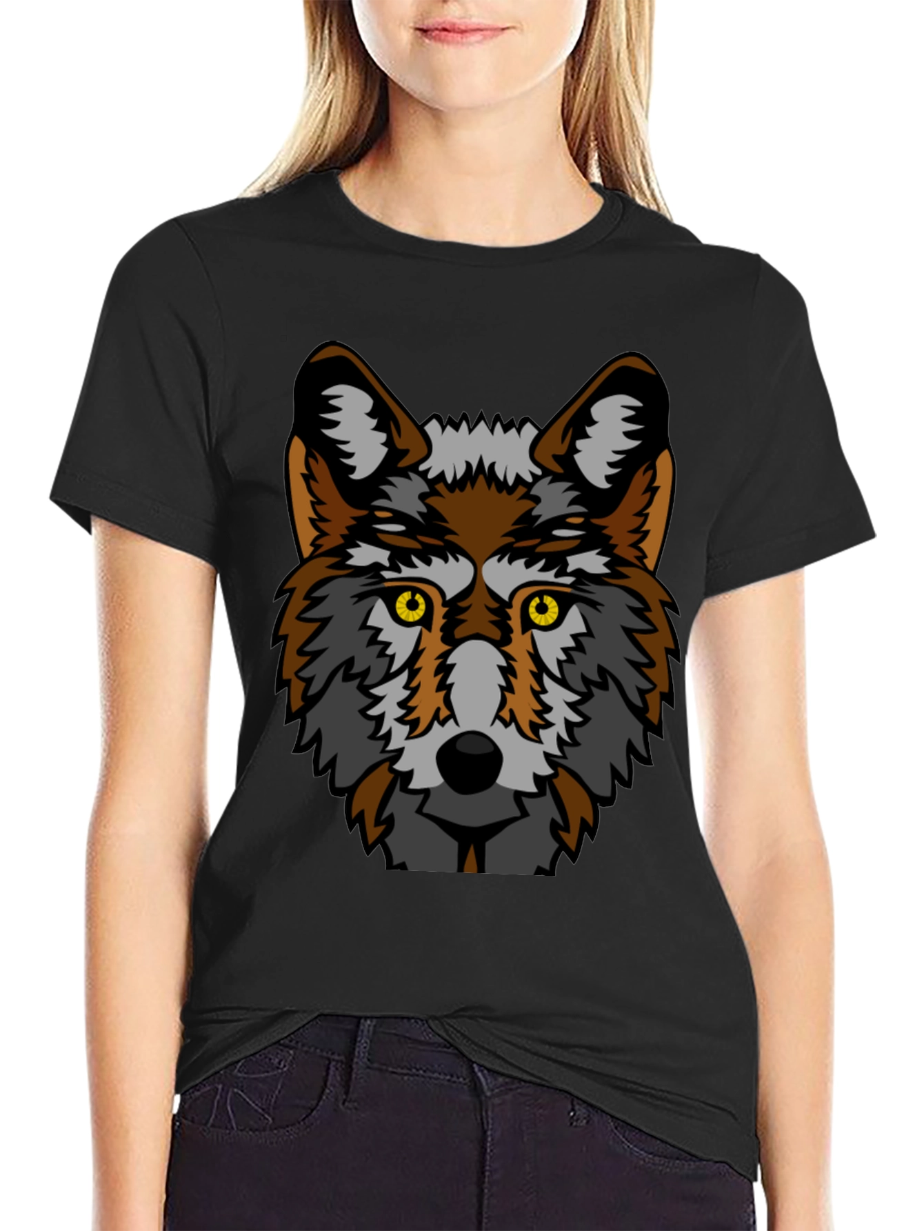 Black Wolf Graphic Tee - Bold Animal Print