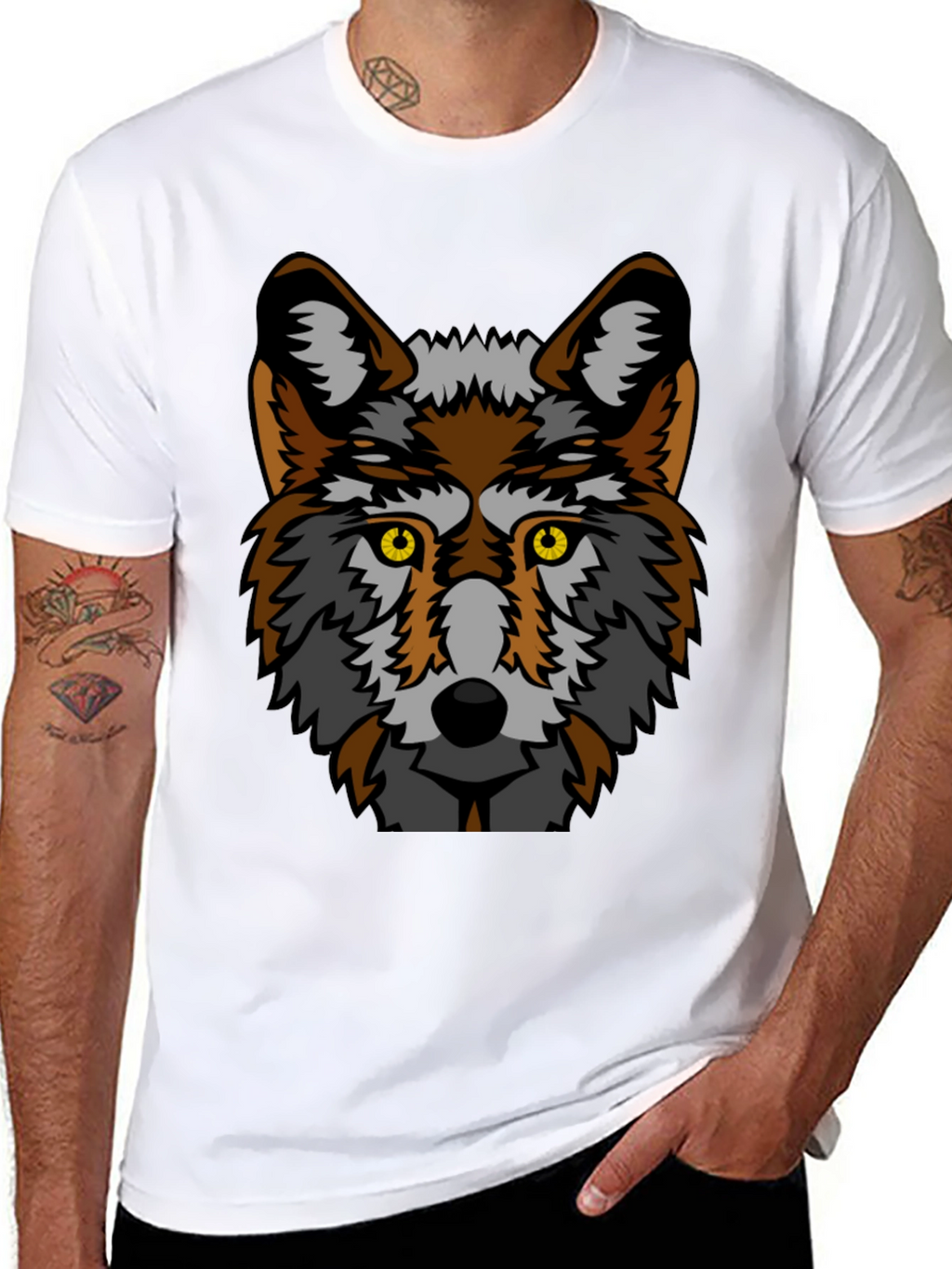 Black Wolf Graphic Tee - Bold Animal Print
