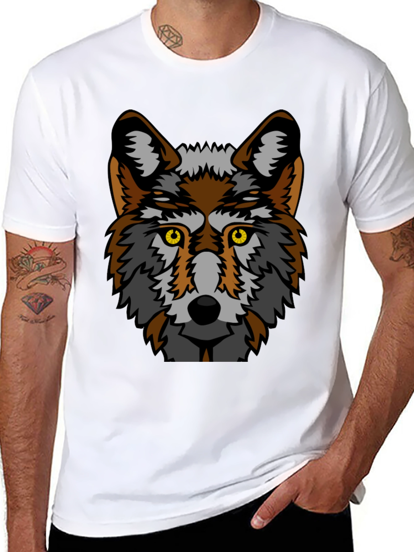 Black Wolf Graphic Tee - Bold Animal Print