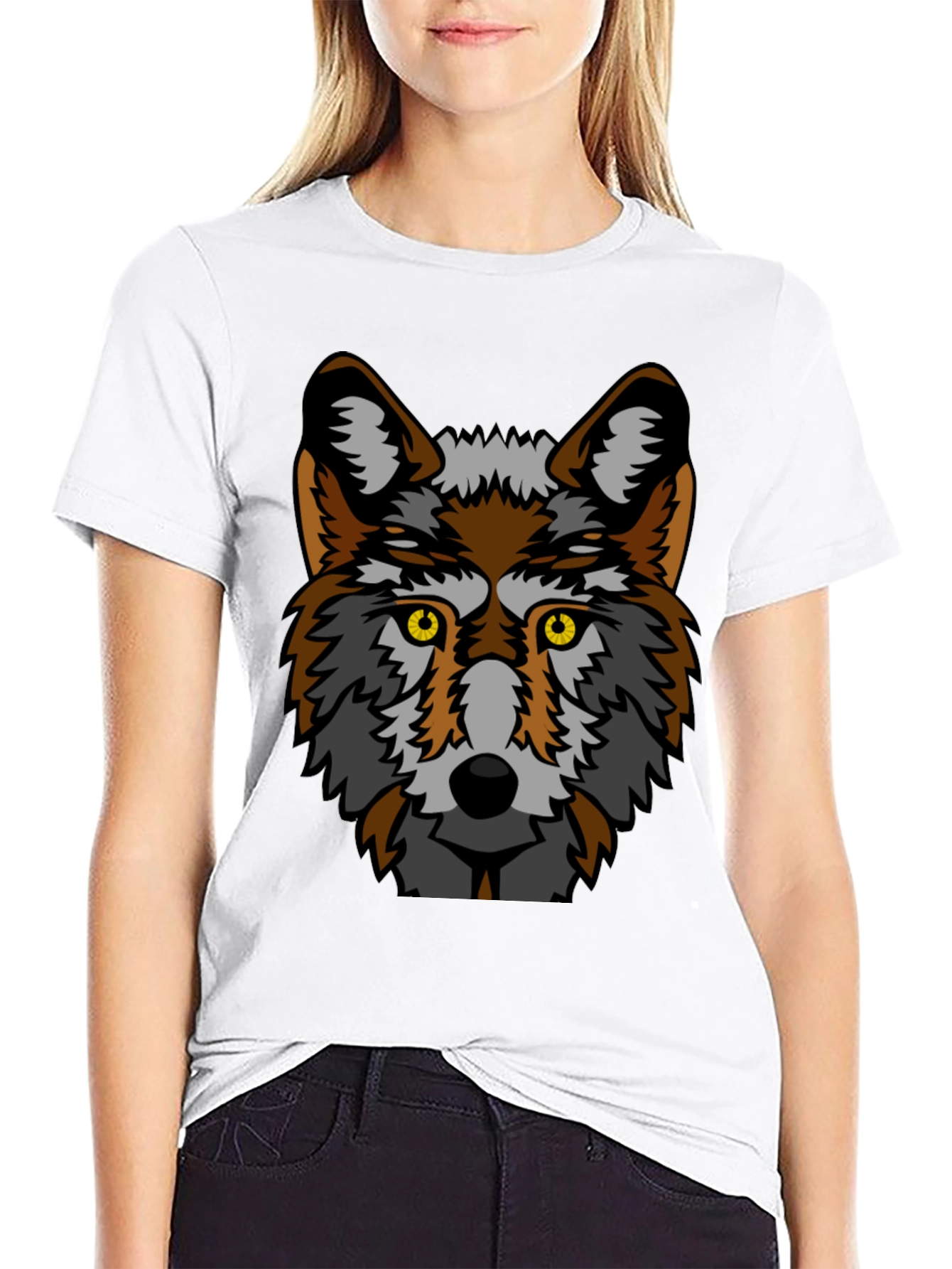 Black Wolf Graphic Tee - Bold Animal Print