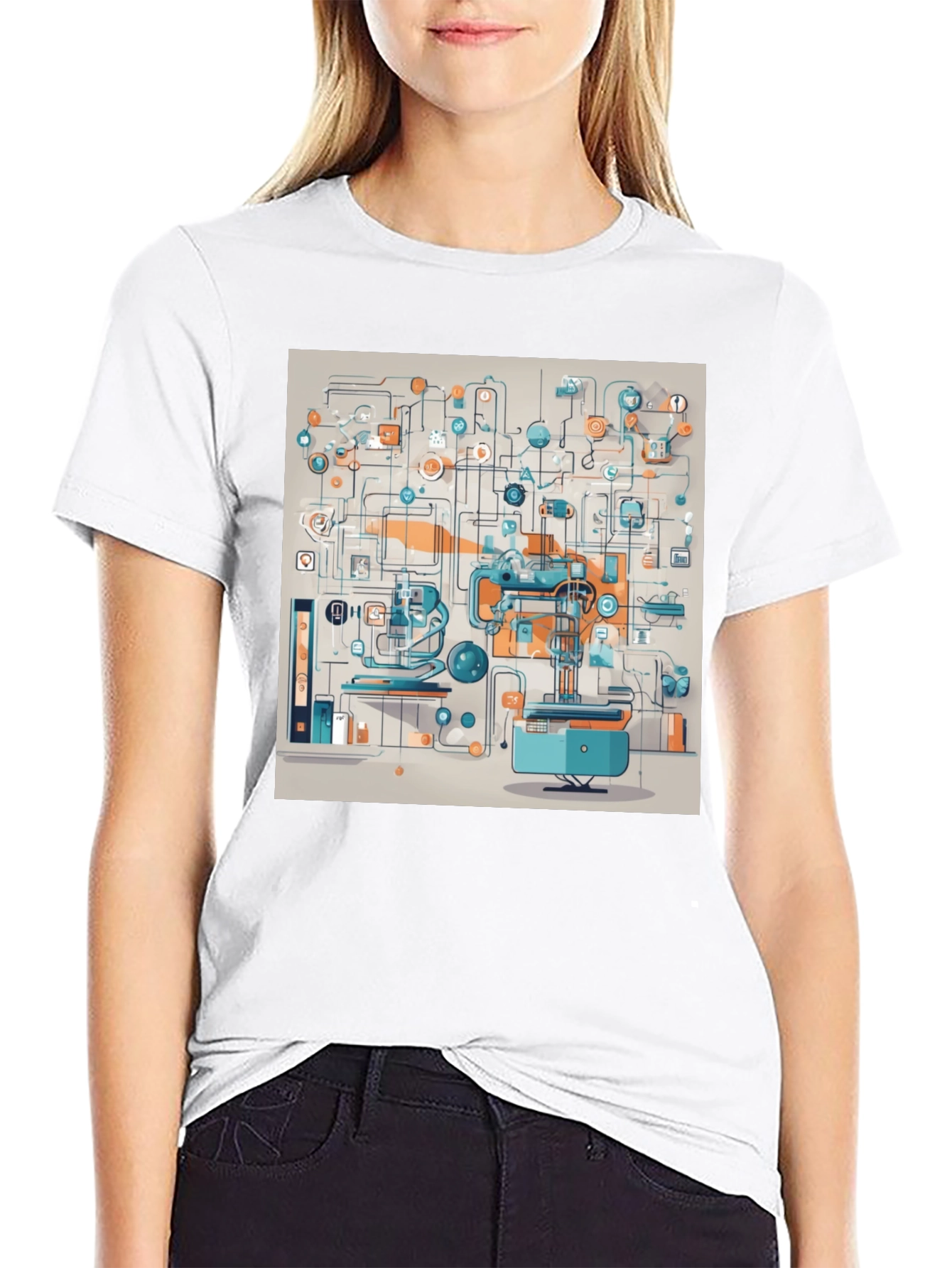 Abstract Machine Print Black T-Shirt