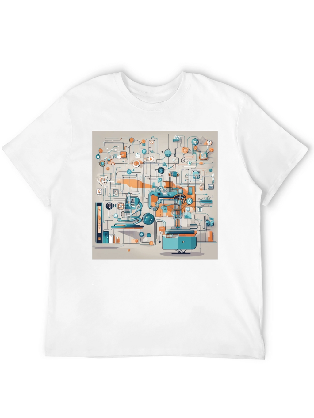 Abstract Machine Print Black T-Shirt