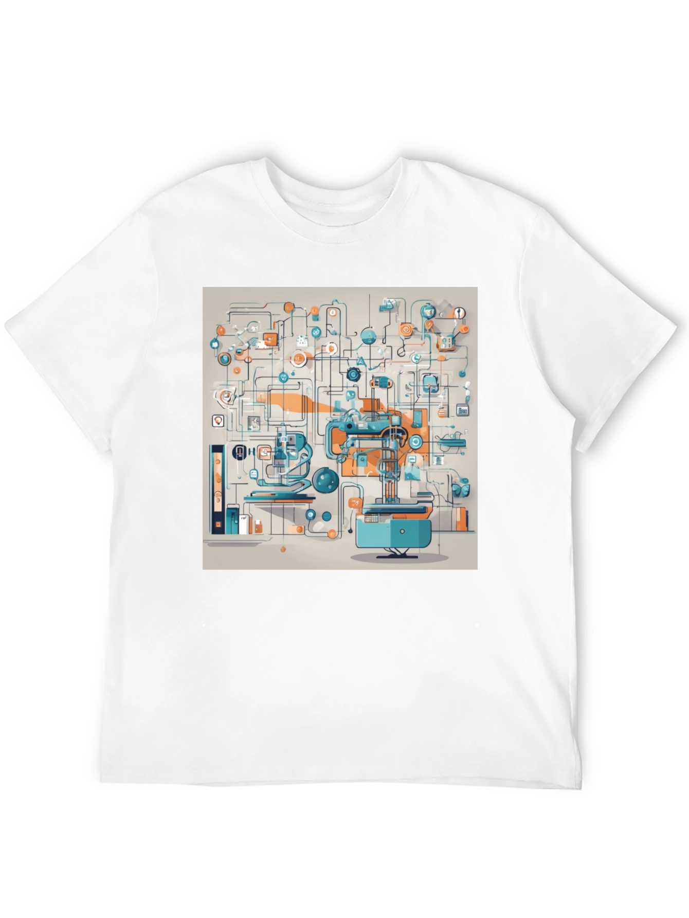 Abstract Machine Print Black T-Shirt