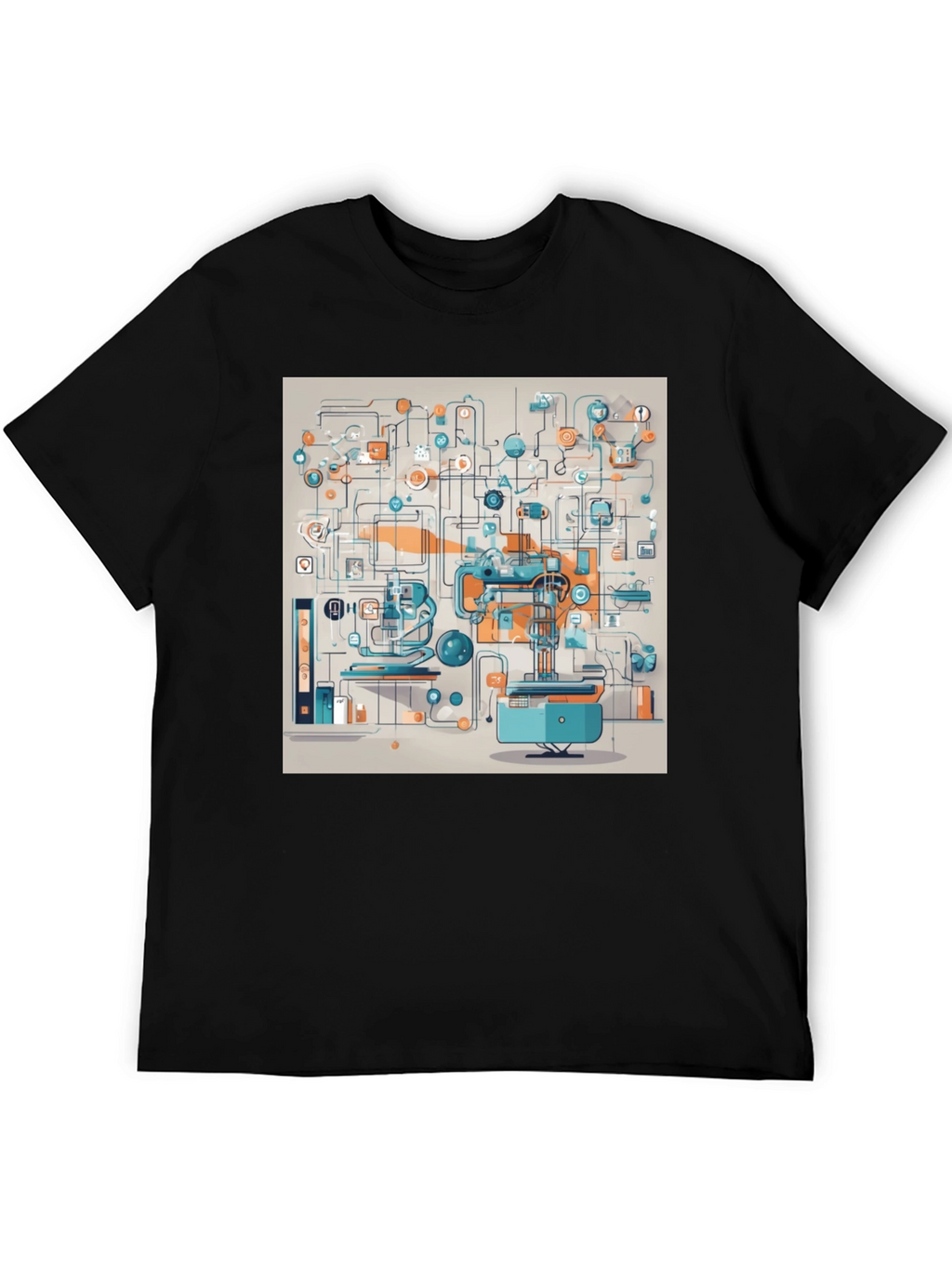 Abstract Machine Print Black T-Shirt