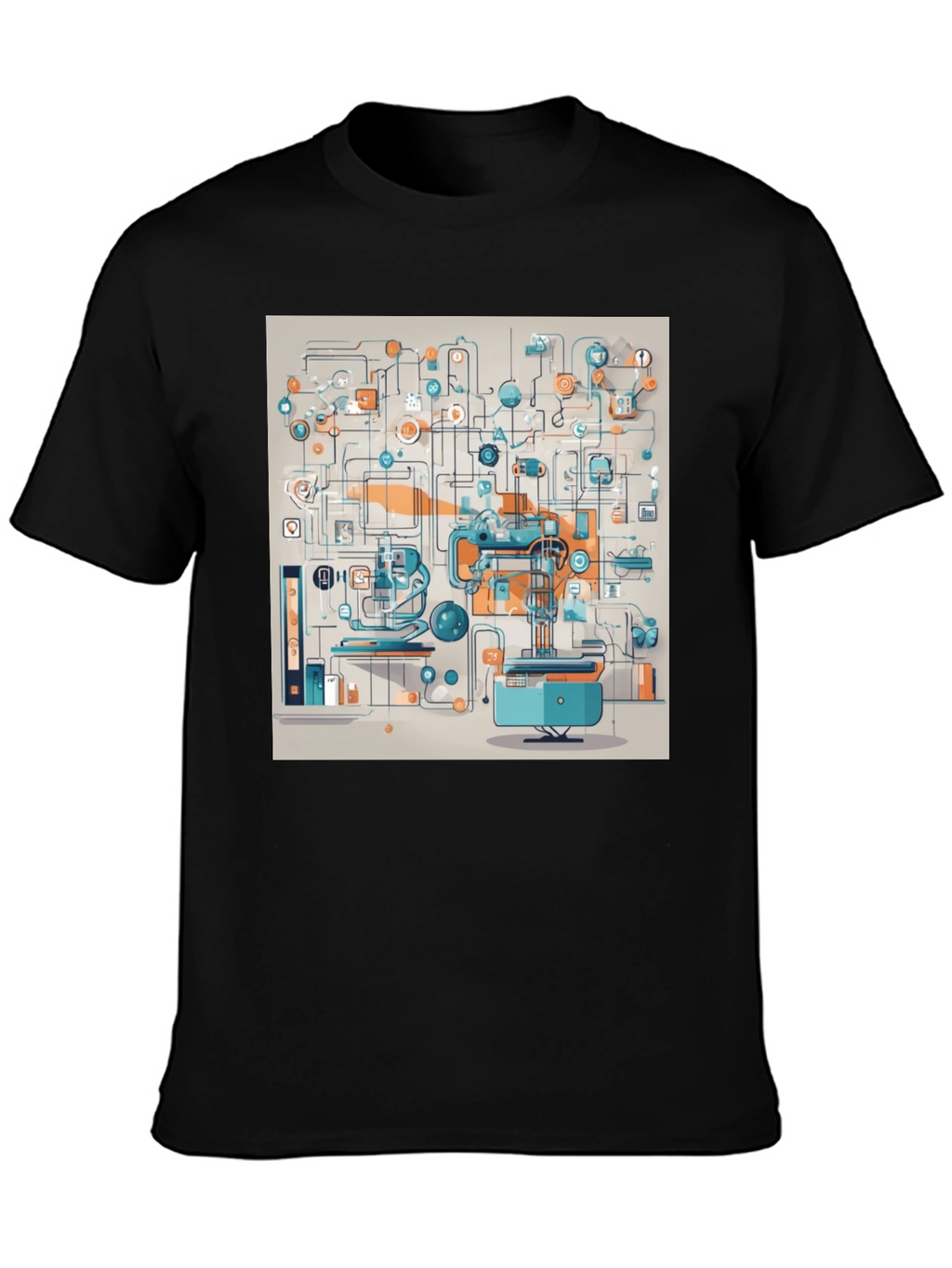 Abstract Machine Print Black T-Shirt