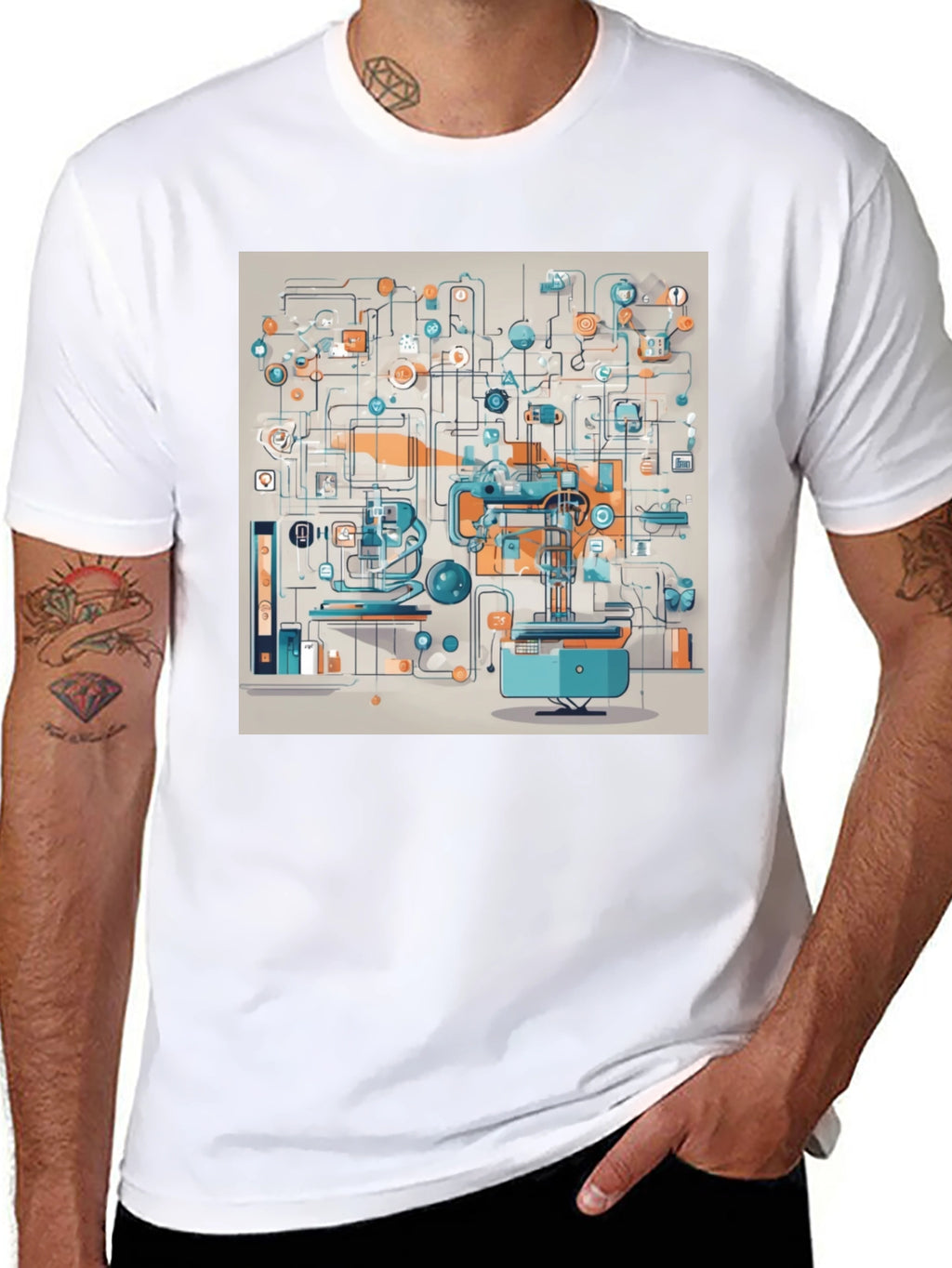 Abstract Machine Print Black T-Shirt