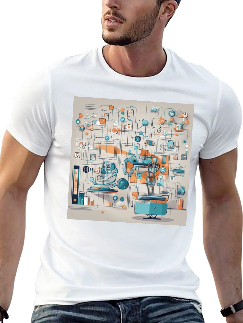 Abstract Machine Print Black T-Shirt