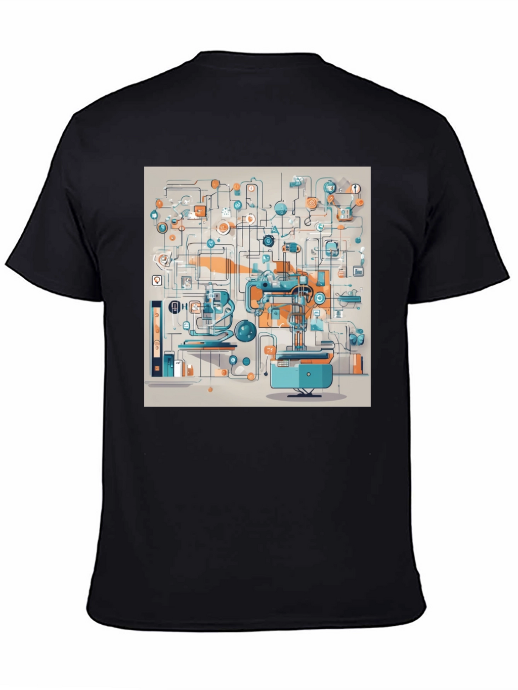 Abstract Machine Print Black T-Shirt