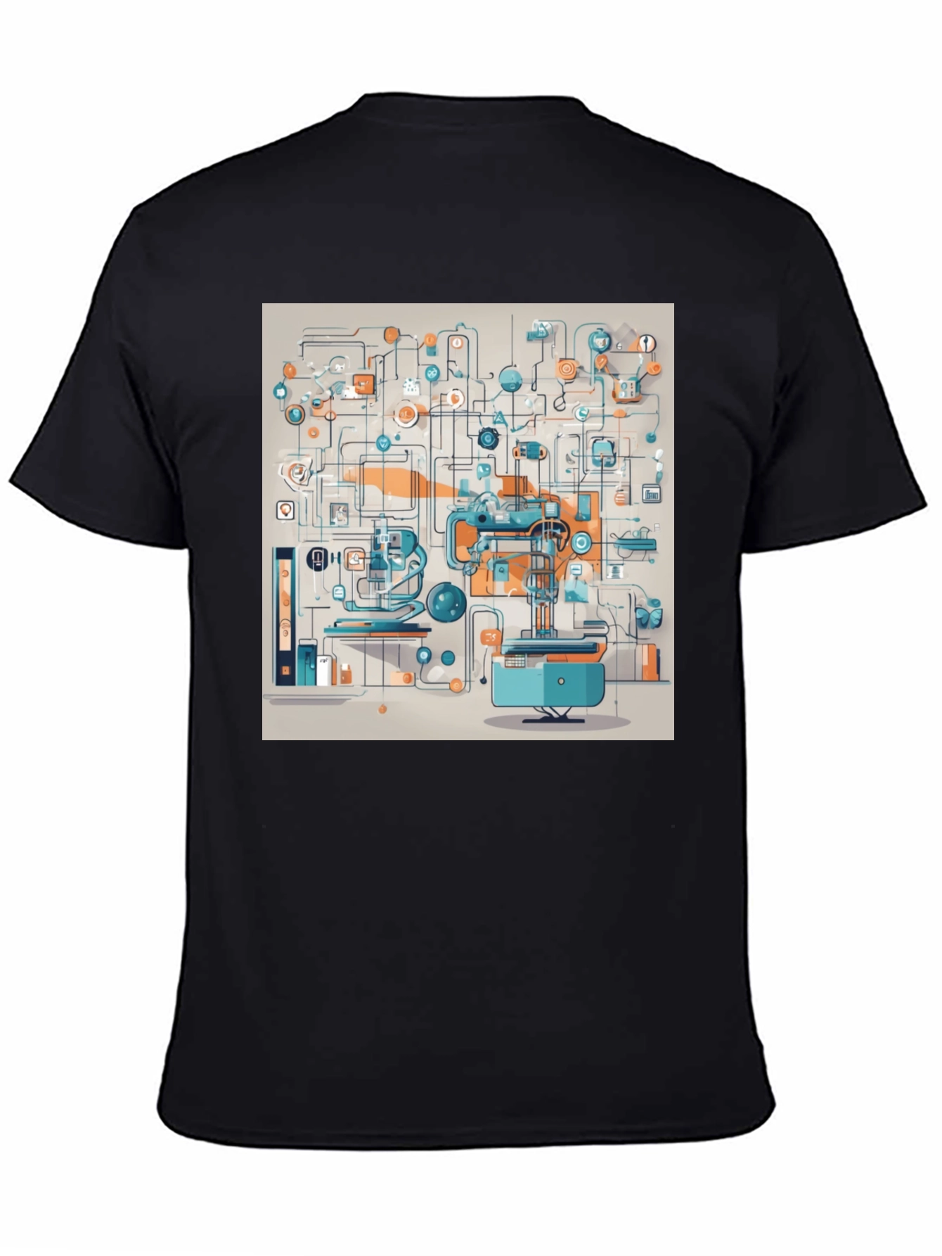 Abstract Machine Print Black T-Shirt