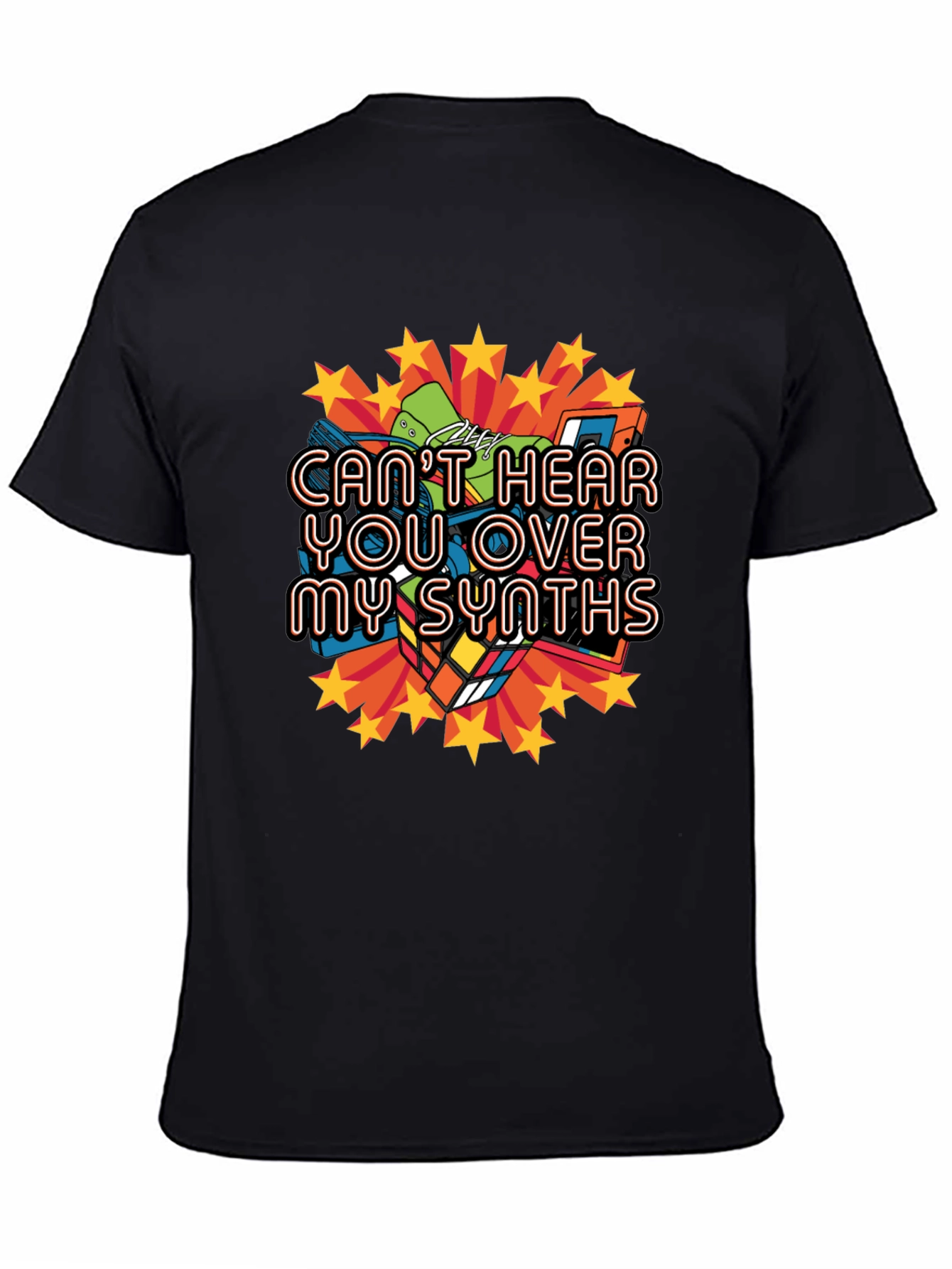Cant Hear You Over My Synths Black T-Shirt