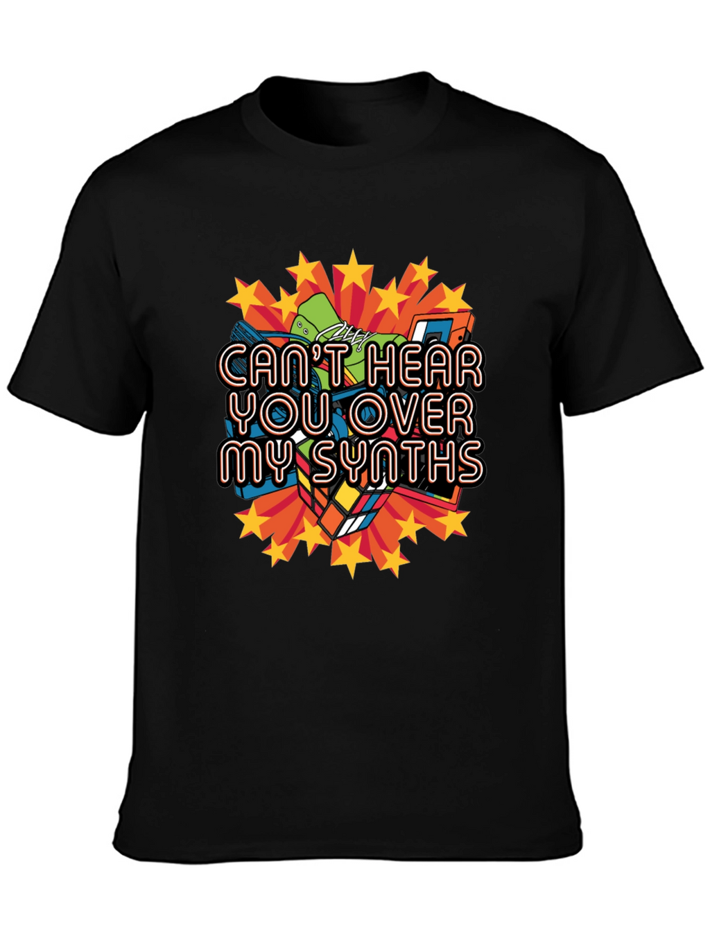 Cant Hear You Over My Synths Black T-Shirt