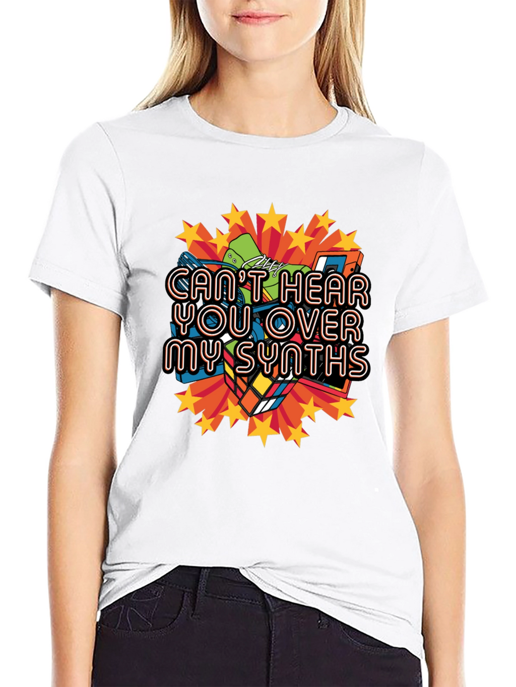 Cant Hear You Over My Synths Black T-Shirt