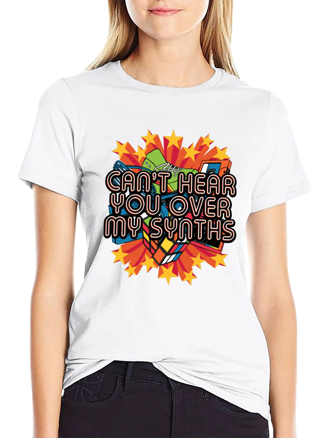 Cant Hear You Over My Synths Black T-Shirt