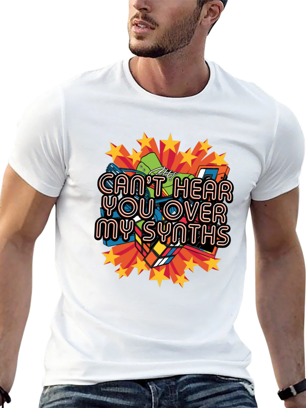 Cant Hear You Over My Synths Black T-Shirt
