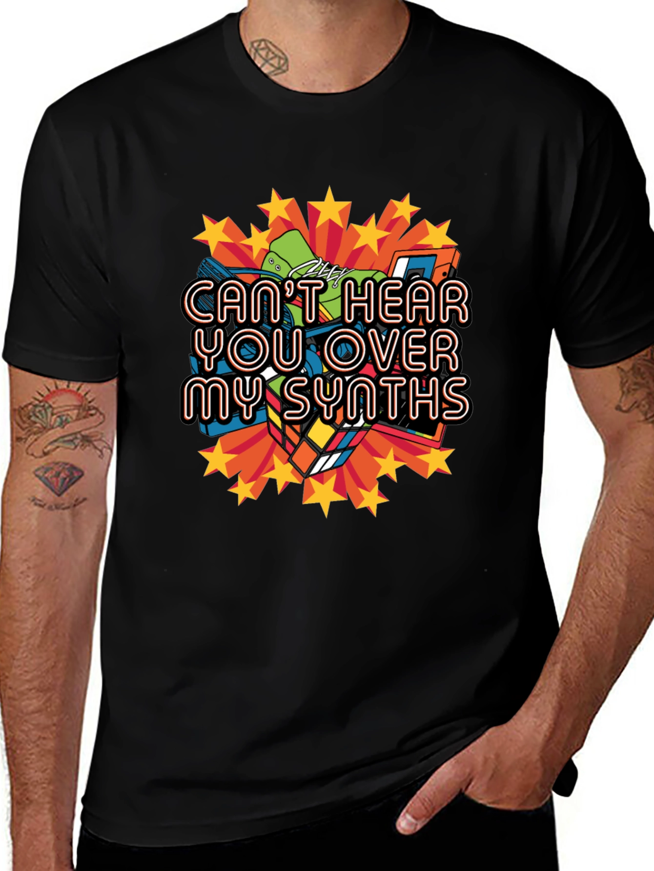 Cant Hear You Over My Synths Black T-Shirt
