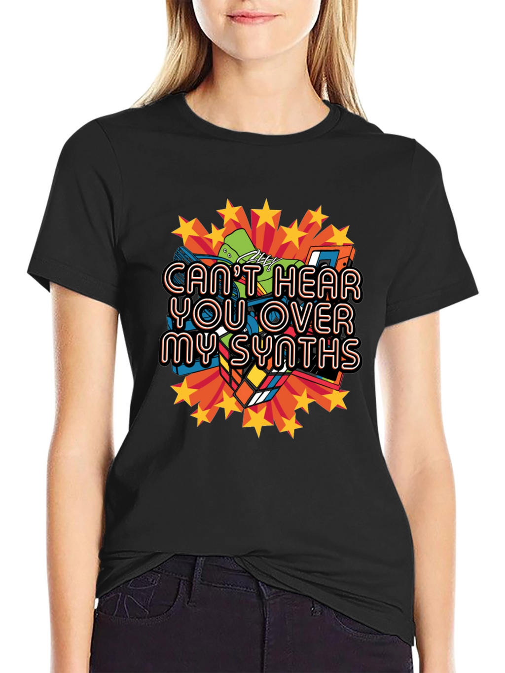 Cant Hear You Over My Synths Black T-Shirt
