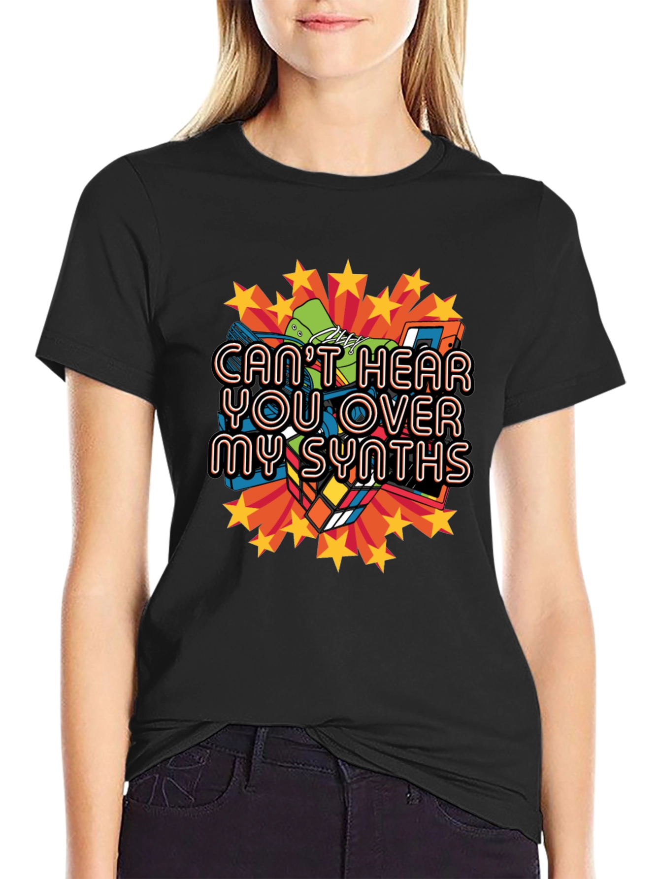 Cant Hear You Over My Synths Black T-Shirt