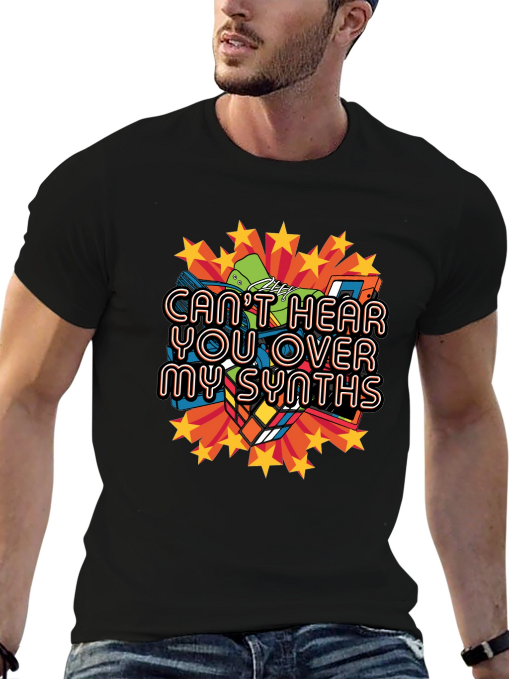 Cant Hear You Over My Synths Black T-Shirt