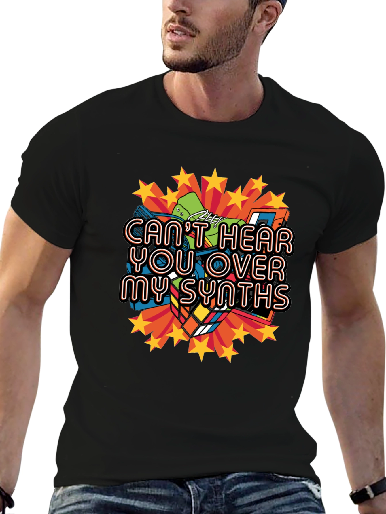 Cant Hear You Over My Synths Black T-Shirt