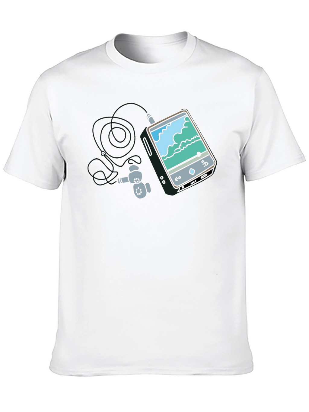 Mens Black Graphic Tee - MP3 Player Design