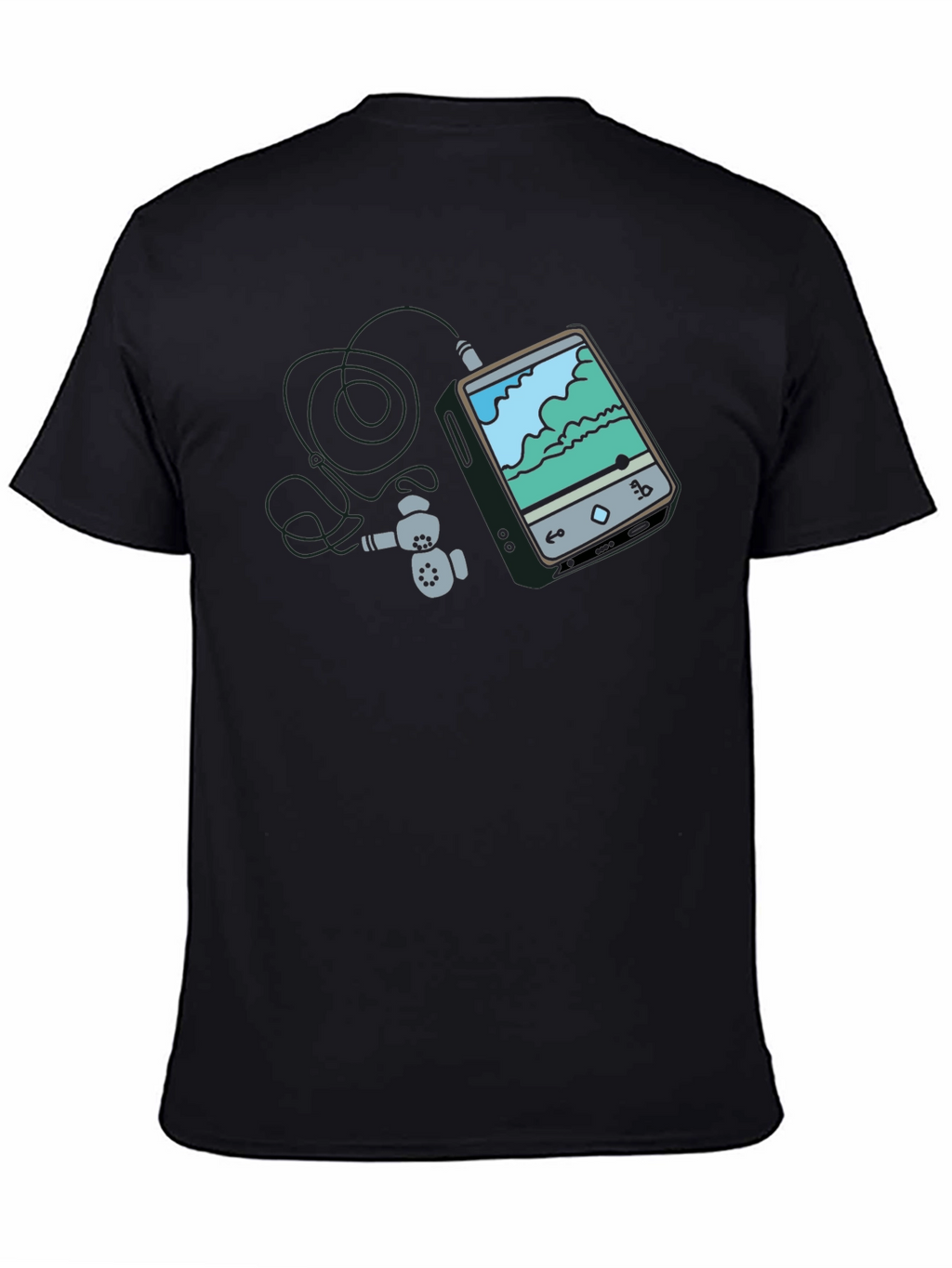 Mens Black Graphic Tee - MP3 Player Design