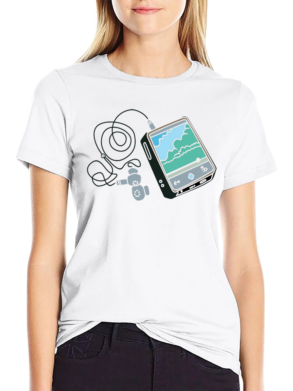 Mens Black Graphic Tee - MP3 Player Design