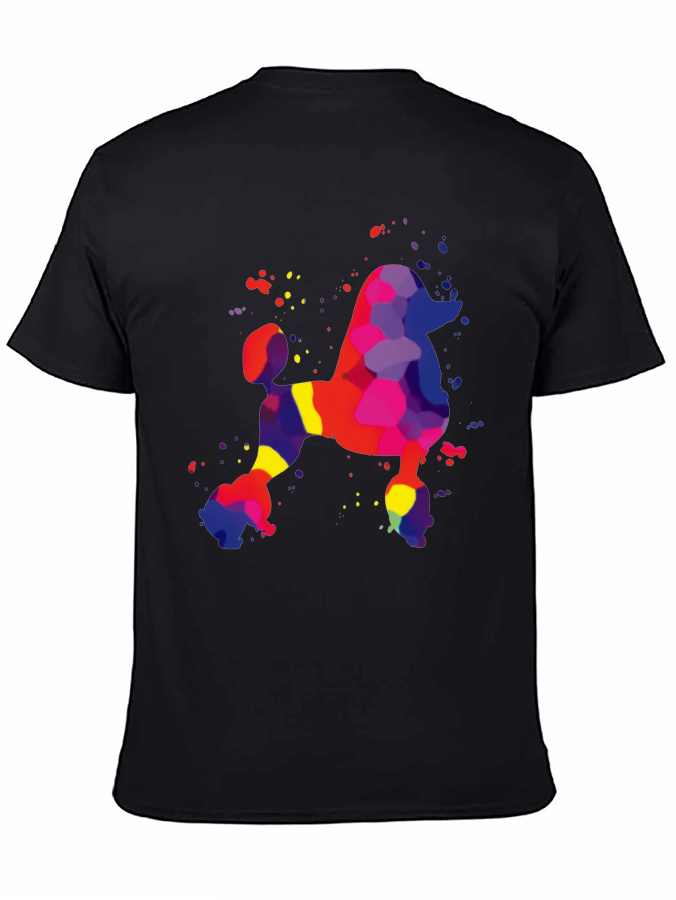 Colorful Poodle Graphic Tee - Black Casual T-Shirt