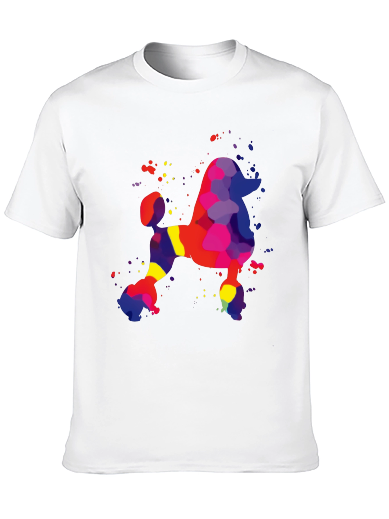 Colorful Poodle Graphic Tee - Black Casual T-Shirt