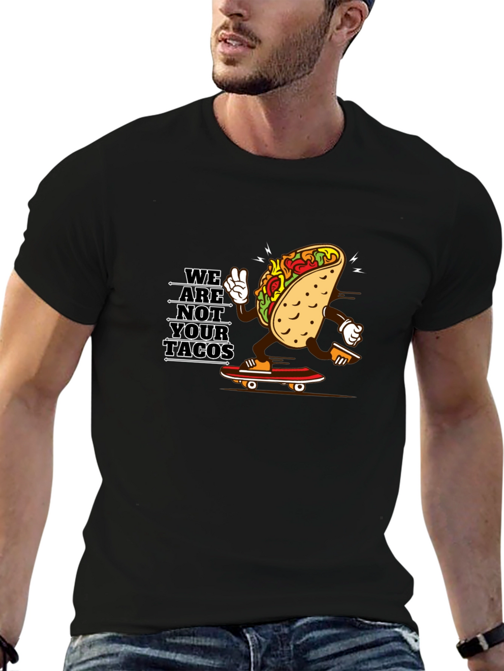 We Are Not Your Tacos Black Graphic Tee